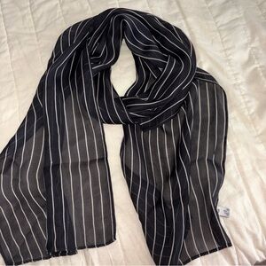 Black and White Pin Stripe Silk Scarf Women's, 10” X 56” , RN26128